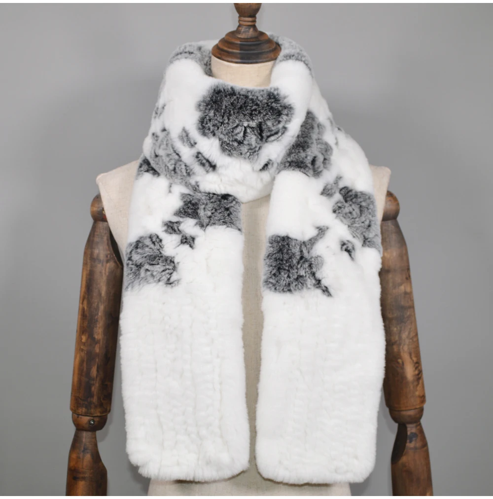 Winter Long Style Women Real Rex Rabbit Fur Scarf Rex Rabbit Fur Warm Soft Ring Scarfs High Quality Knit Rabbit Fur Scarves