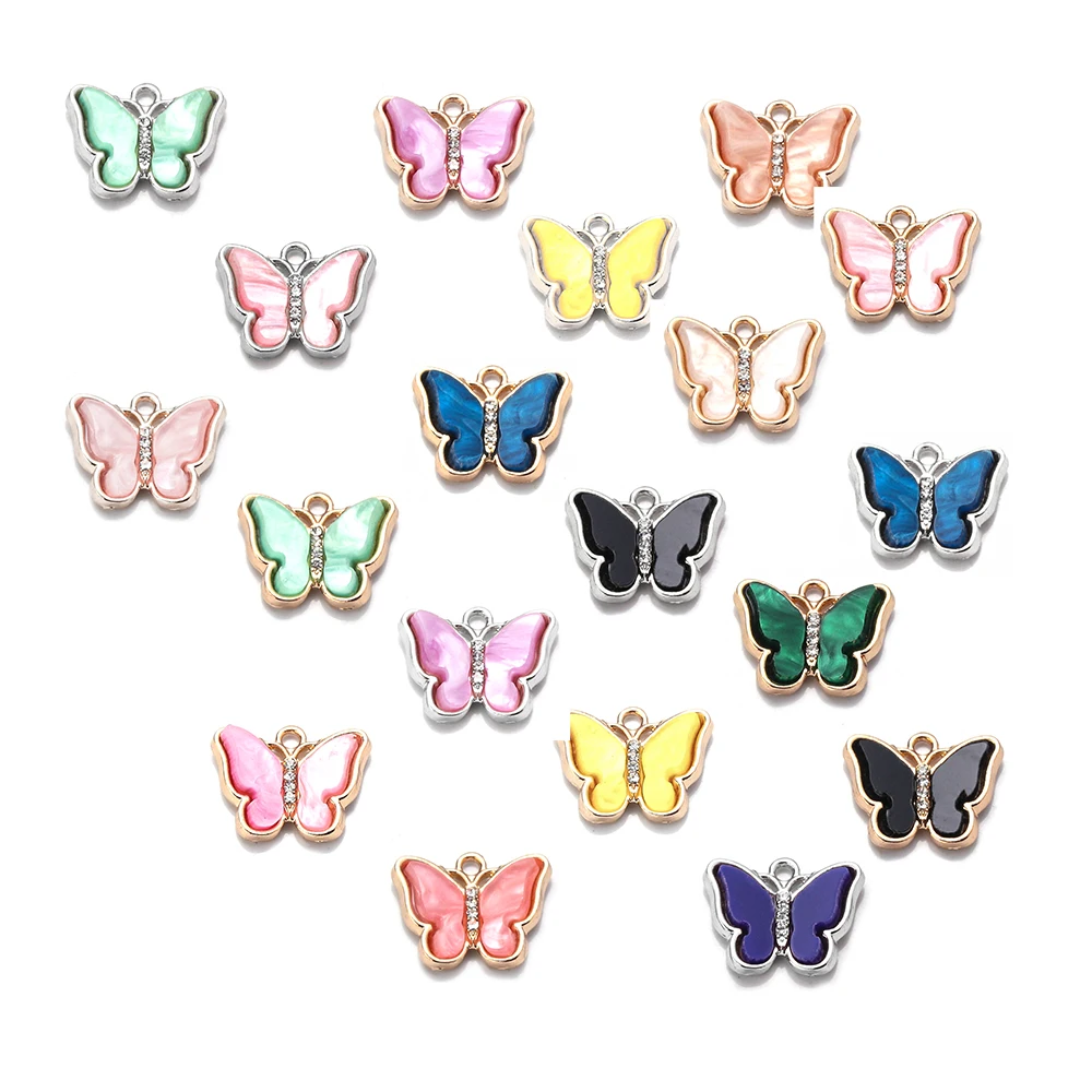 

10PCS Glossy Acrylic Butterfly Charms Pendant Gold Rhodium Color Charms For Jewelry Making Earrings Necklaces Accessories