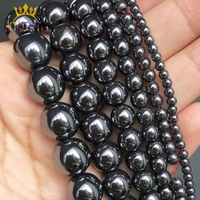 natural stone beads smooth black hematite round loose beads for jewelry making diy bracelet accessories 15 234681012mm