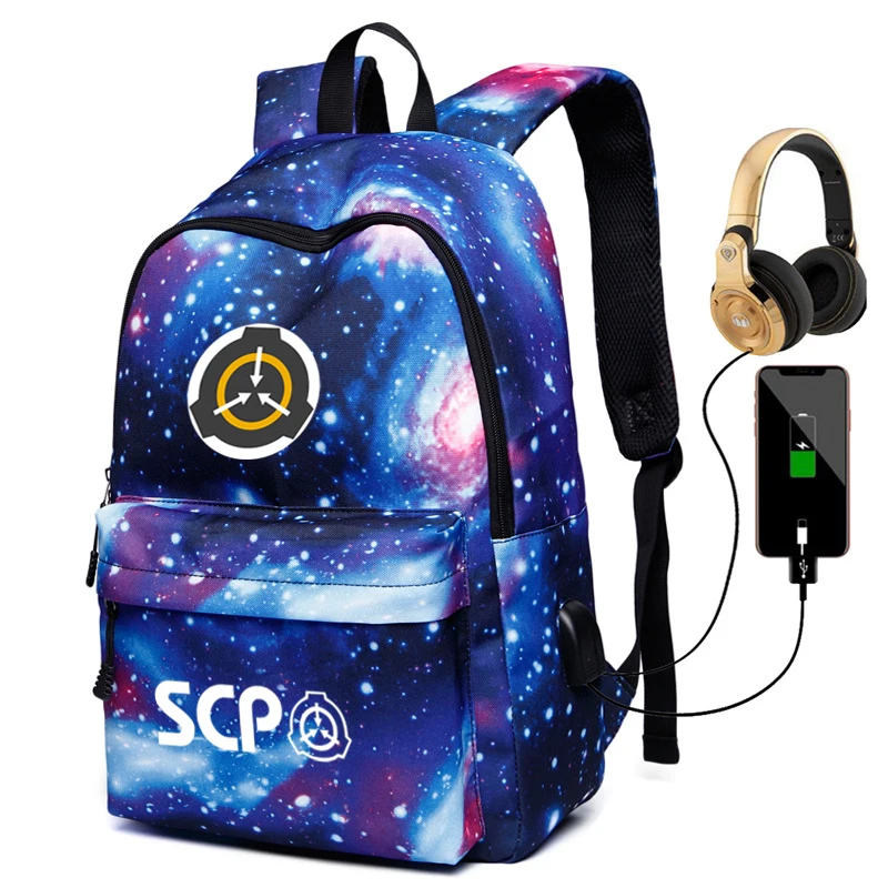 SCP Galaxy Рюкзак с usb-портом школьные рюкзаки для девочек мужские USB зарядка наушники чехол для домкрата Холст Дорожная сумка рюкзак для ноутбука
