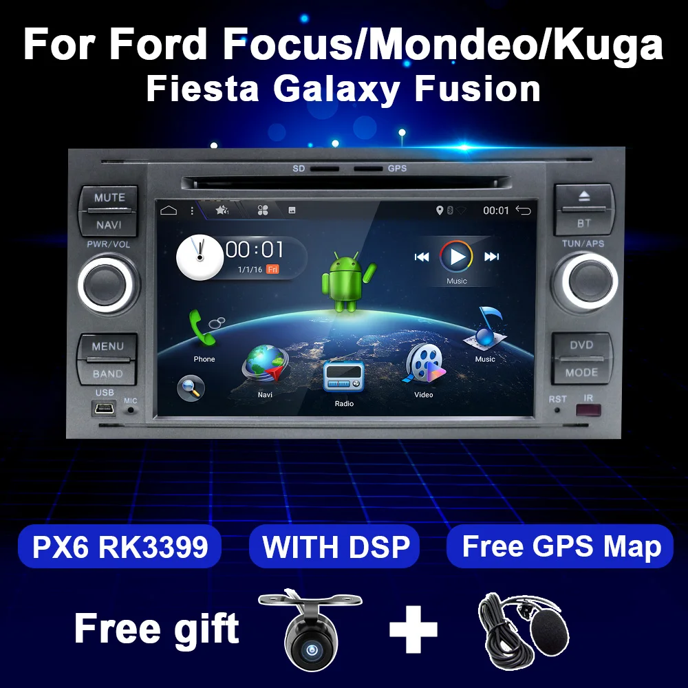 Автомобильный радиоприемник 2 Din Android 10 GPS DVD для Ford Focus Fiesta Mondeo 4 C Max S Fusion Transit Kuga