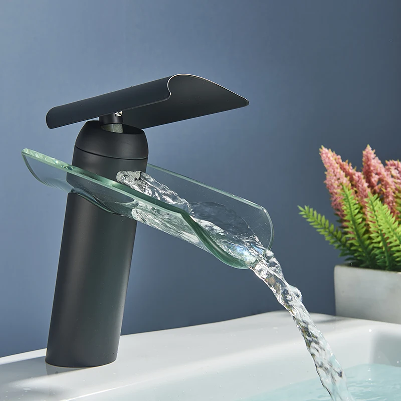 Смеситель для раковины в современном стеклянном стиле Твердый латунный кран