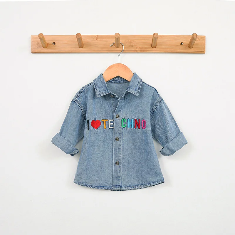 

Korean version of the new denim girls shirt spring long-sleeved children's shirt children's foreign style girl shirt