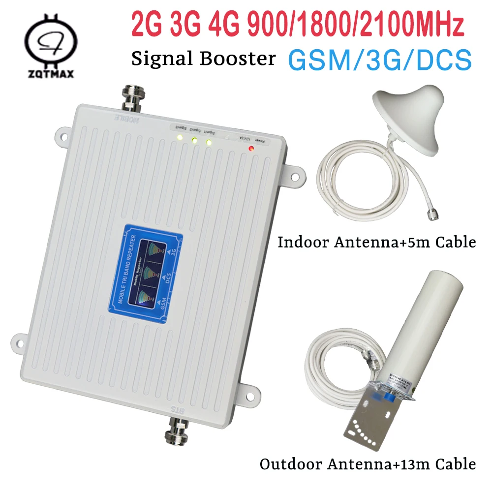 Усилитель сигнала ZQTMAX 2g 3g 4g GSM WCDMA DCS 900 1800 2100 трехполосный ретранслятор сотовой