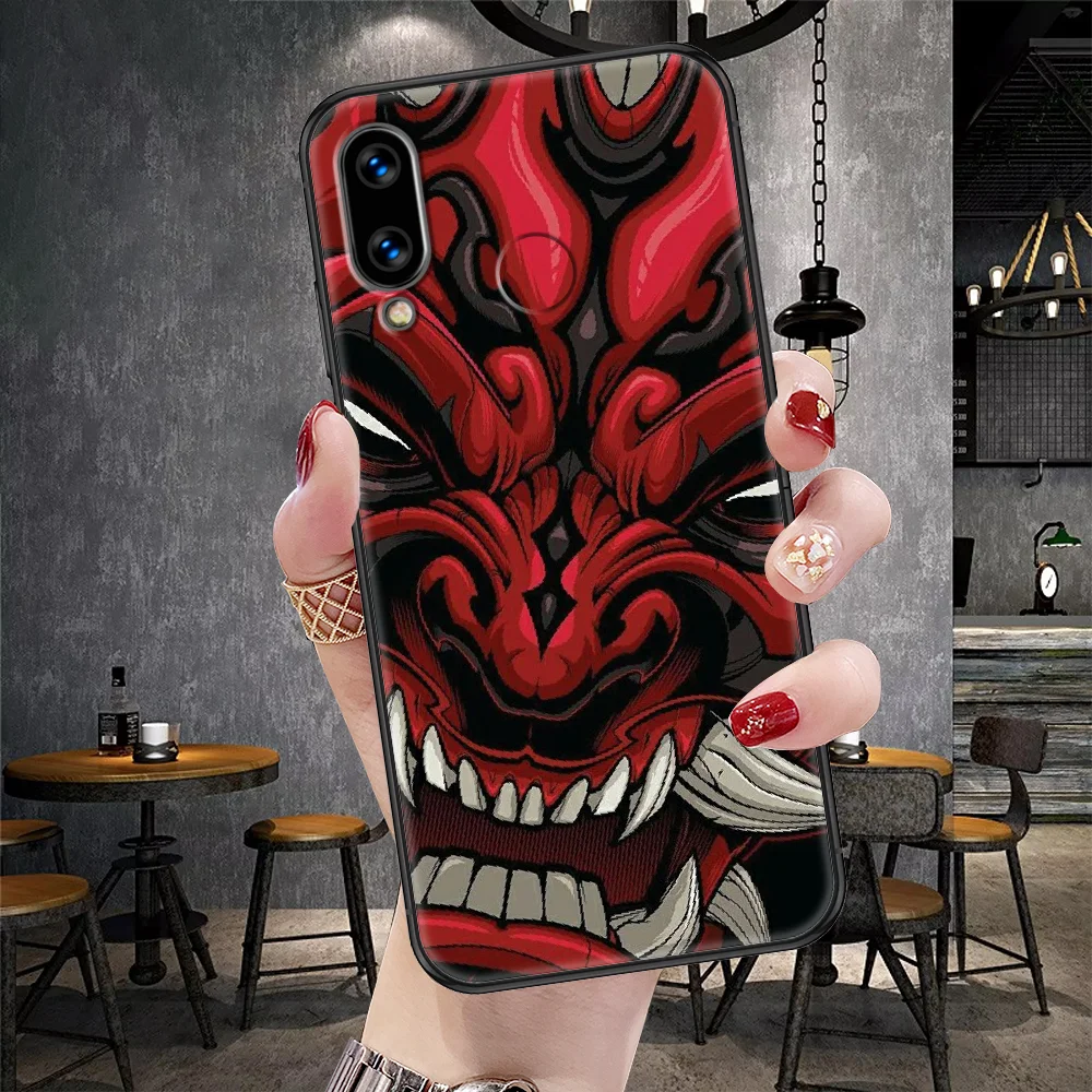 Японская телефонная защитная крышка с изображением японской маски самурая-они на чехол для Huawei Honor 6A 7A 7C 8A 8X 8 9 9X 10 10i 20 Lite Pro черного цвета роскошный мобильный чехол приятный на ощупь.