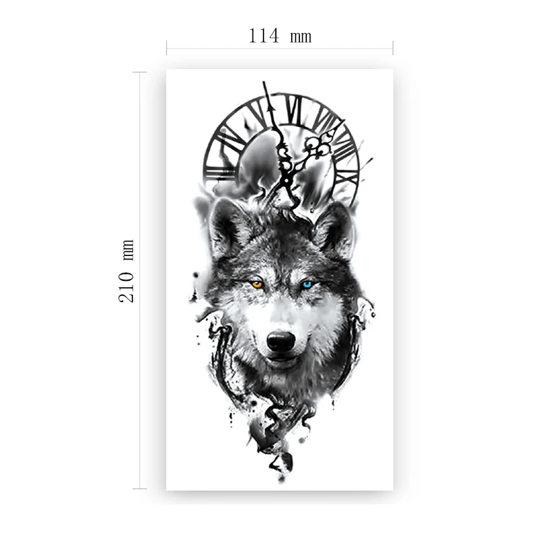 

Wolf Orange Blue Eyes Waterproof Temporary Tattoo Sticker Black Clock Design Fake Tattoos Flash Tatoo Arm Body Art for Women Men