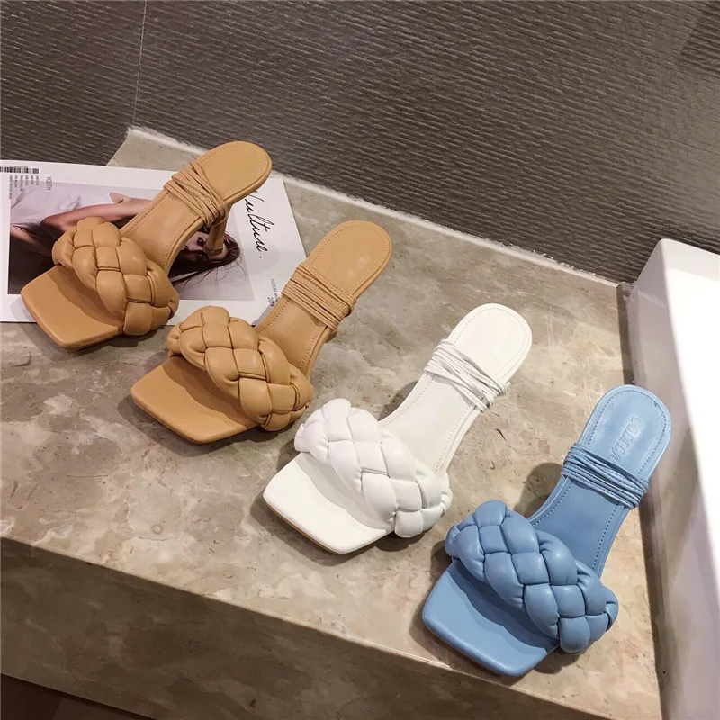 Женские мюли на каблуке 9 см синие туфли без задника роскошные брендовые