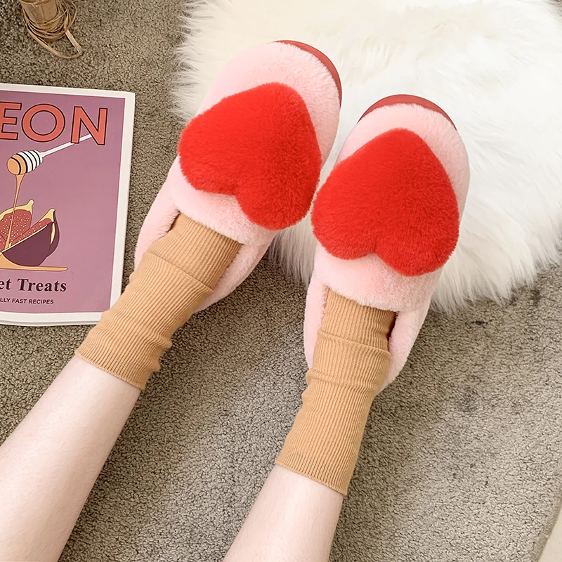 COOTELILI Women Heart-Shaped Fur Round Toe Comfort Platform Flats Snow Shoes Resistance Warm Winter Fluffy Plush Loafers | Обувь