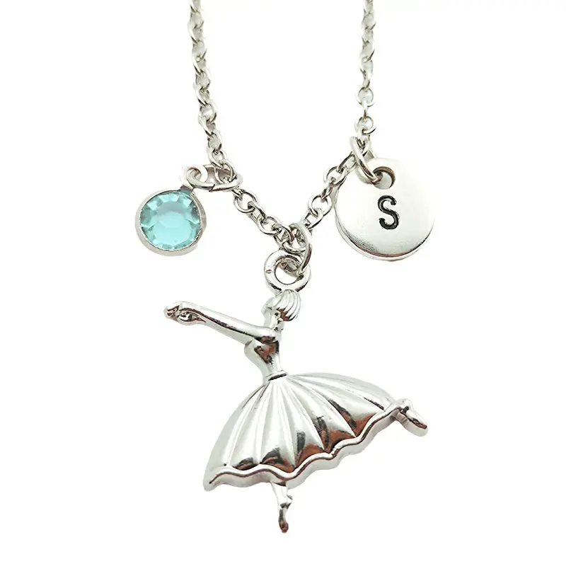 Балетная девушка танцор креативный начальный письмо монограмма камень ожерелье