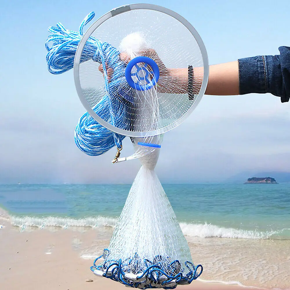 

2.4m/7.87ft Diameter Fishing Cast Net Mesh Spread Whire Nest US Hand Throwing Catch Fish Nylon Network Spin Diameter Bait Sinker