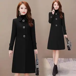 Женская Зимняя шерстяная куртка M-3XL, новинка 2022, женские шерстяные куртки, длинное облегающее плотное теплое Женское пальто, Черная