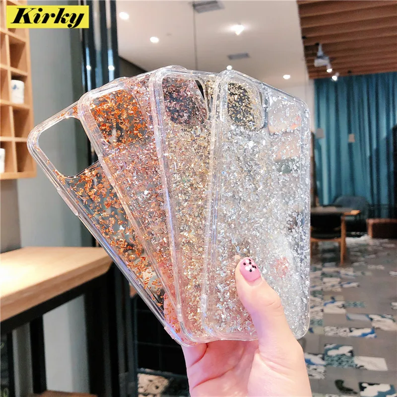 Блестящий золотой фольгой блестки прозрачный Анти-осенний силиконовый чехол для