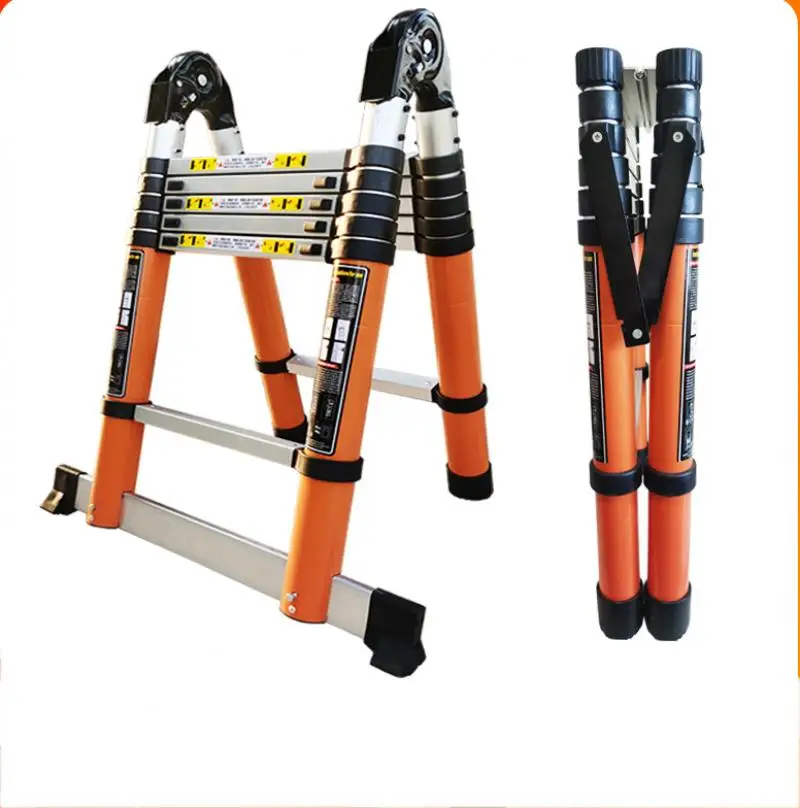 2M+2M Thickened Aluminum Alloy Telescopic Ladder Multi-Purpose Herringbone Ladder Portable Home Folding Engineering Ladder