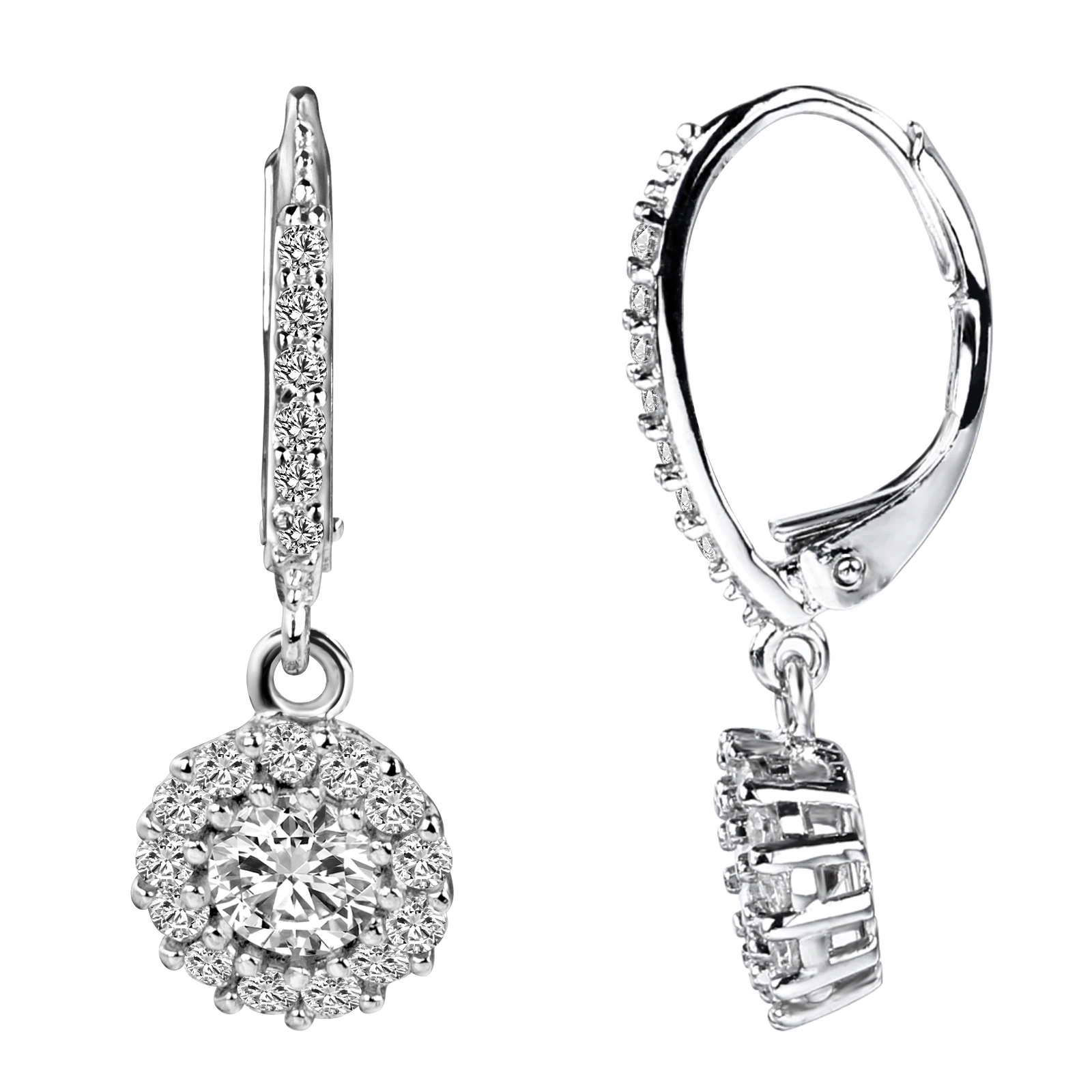 

New Trendy 925 Sterling Silver Lever Back Earrings Sparkling White Cubic Zirconia Shiny Bright Fashion Jewelry Gift for Women