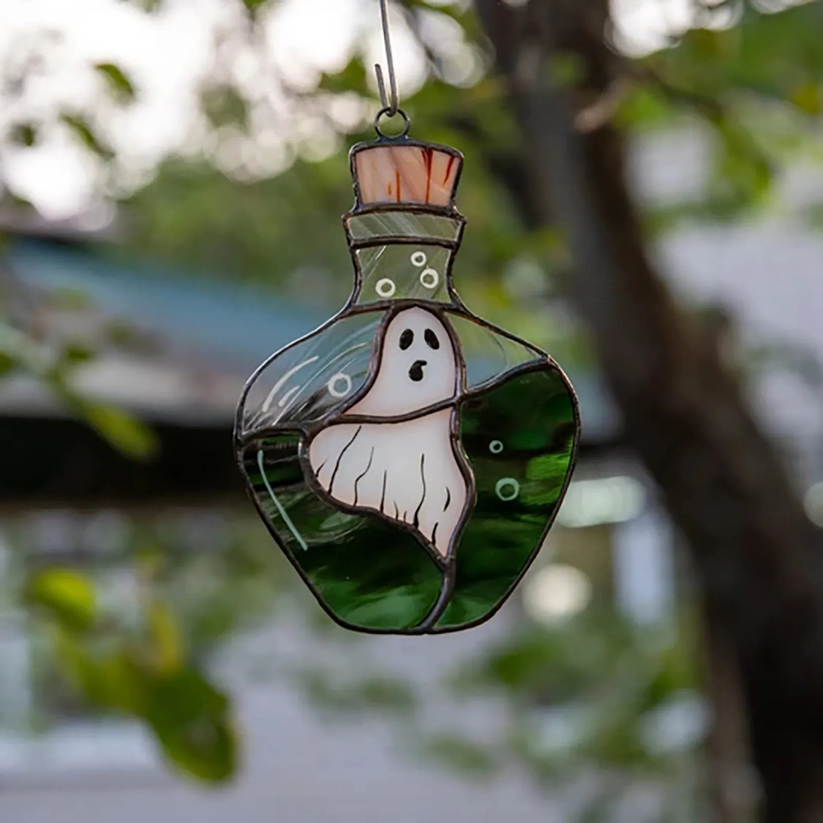 

Wind Chimes Birds On A Wire High Stained Suncatcher Window Panel Ghost Stained Window Hangings Decor Ghost In The Bottle #3