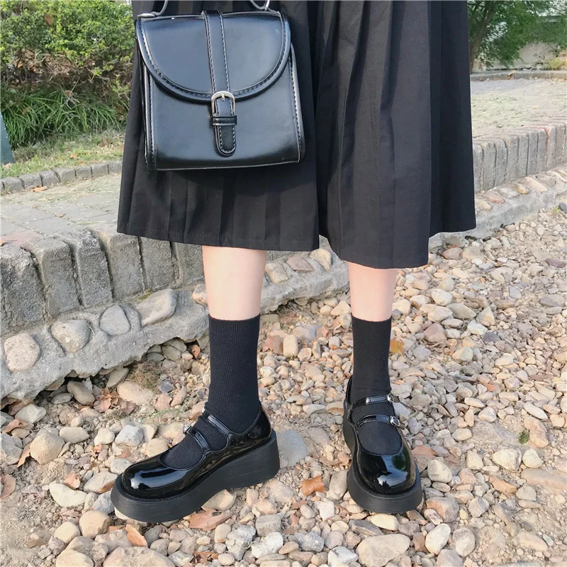 

Lolita Shoes Platform Mary Janes Shoes Patent Leather Women Buckle Strap Dress Shoe Zapatos Mujer Black Spring Autumn