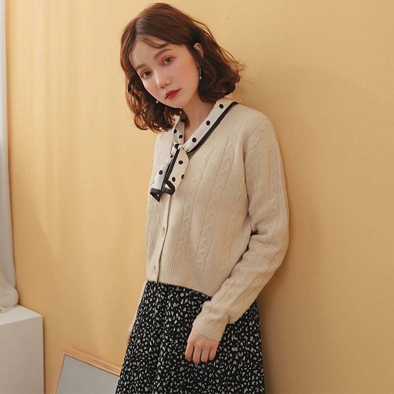 2019 Осень Зима Новый изогнутый шнур свитер пальто розовый зеленый корейский