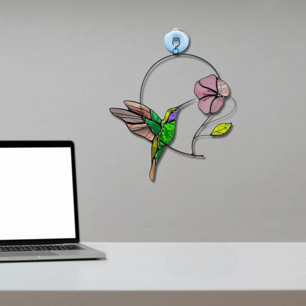 

Birds High Stained Glass Suncatcher Hummingbird Window Panel Hanging Decor