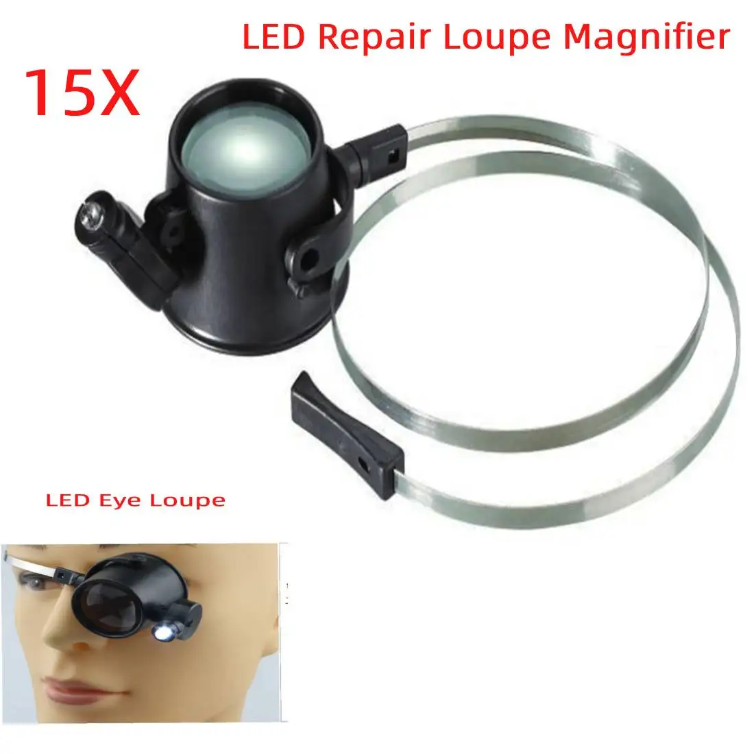 

Portable 15X Headband Eye LED Magnifier Loupe Jewelers Circuit Magnifying Glass Watchmakers Head Mounted