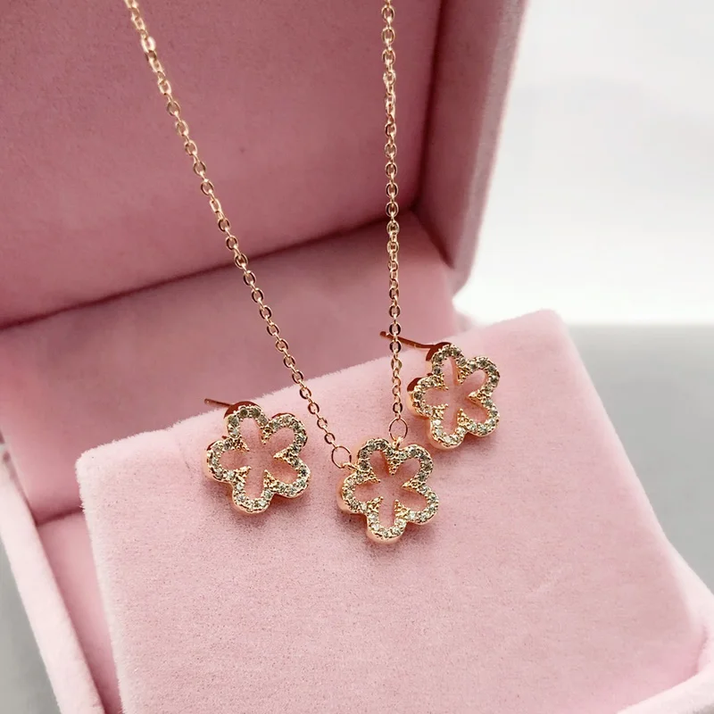 VanifinFashion ювелирное изделие Романтическое ажурное ожерелье в форме цветка с микро