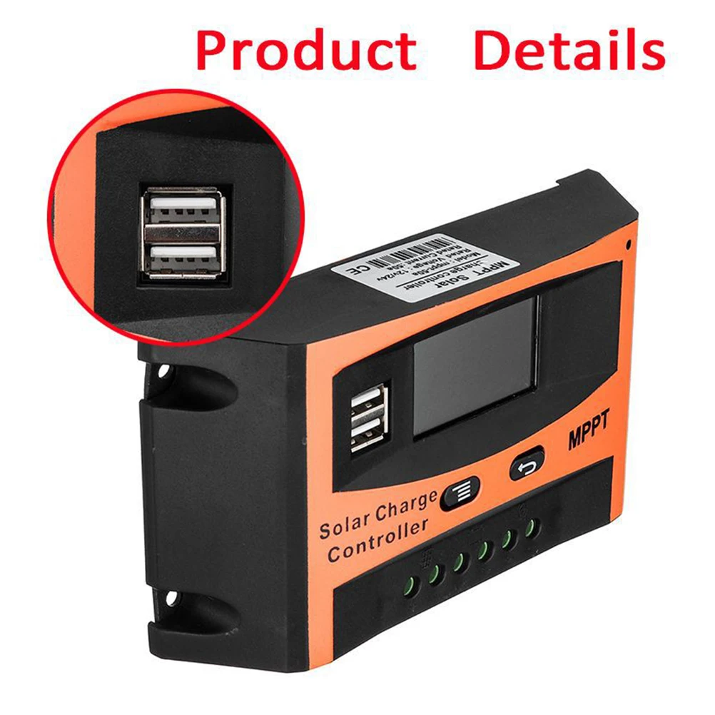 60A MPPT Solar Charge Controller 12V 24V Auto LCD Dual USB Cell Panel Battery PV Regulator Built-in Timer | Автомобили и