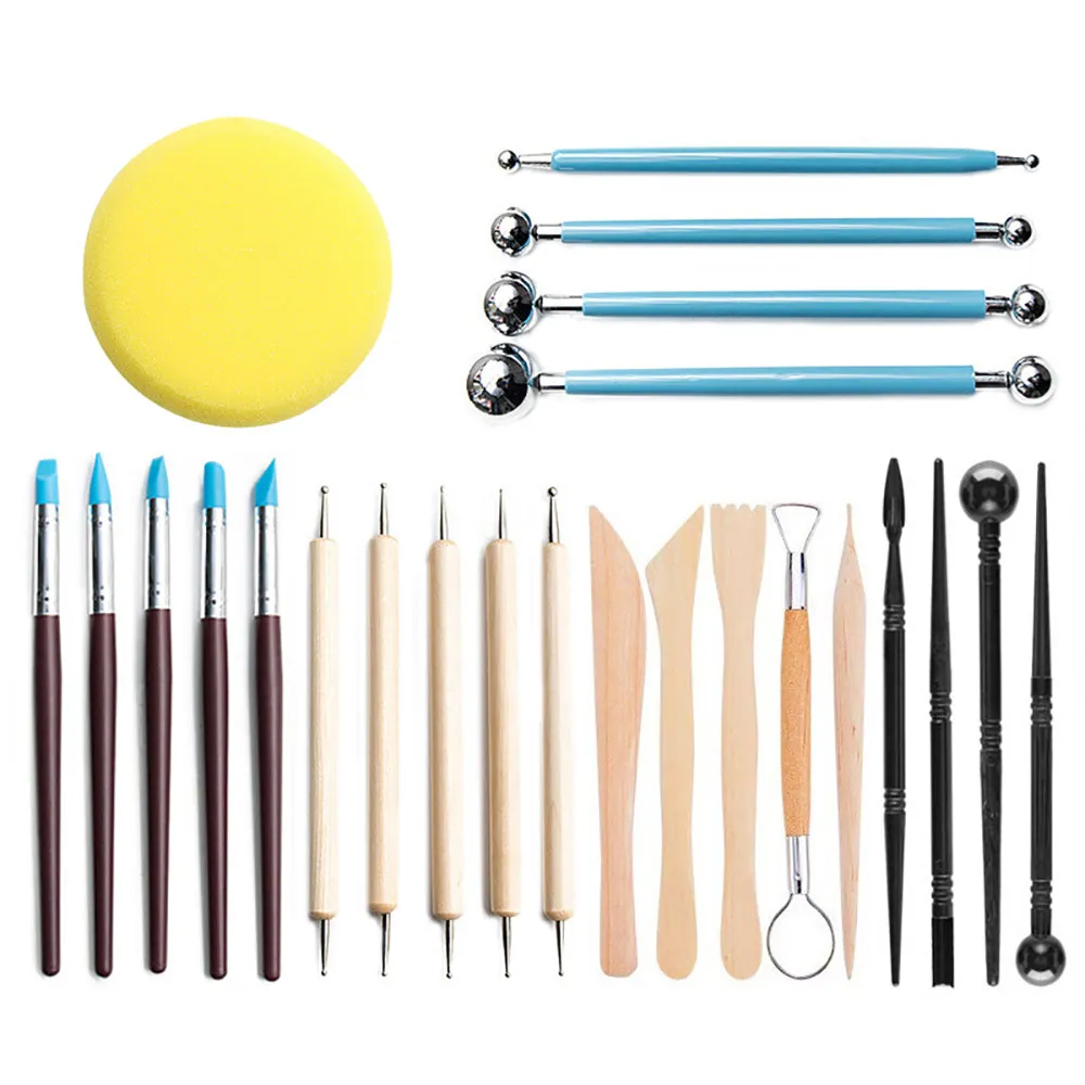 

New Family Art Festival Children'S Plaything Pottery Clay Carving Pottery Tools Set Of 24 Green Environmental Protection Home