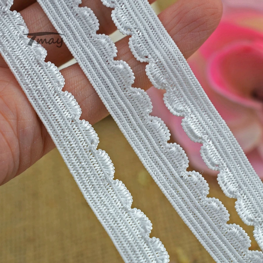 Блестящие эластичные ленты #303 чистый белый зубчатый край 8 цветов стрейчевая