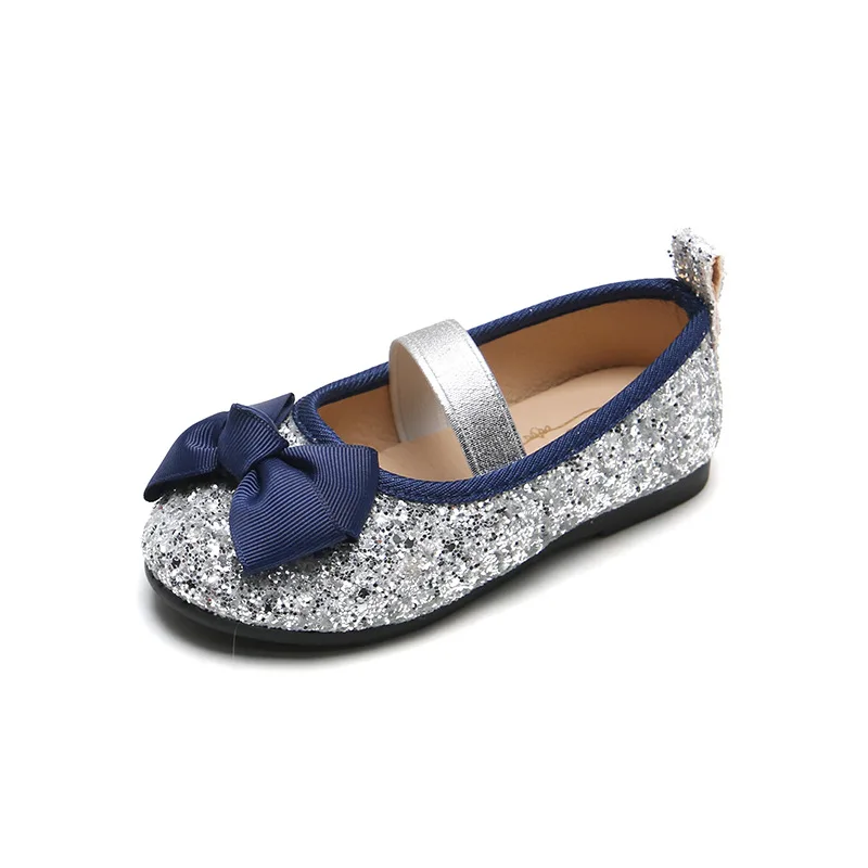 

Демисезонные туфли для девочек с блестками и закрытым носком, дышащие туфли принцессы для девочек с бантом, детские туфли с мягкой подошвой ...