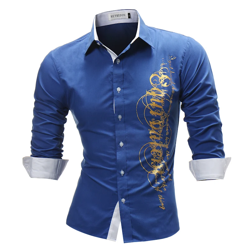 

2020 Fashion Luxury Men's Shirt Long Sleeve Top Gold Printed Men's Shirt Long Sleeve Slim Lapel Men's Shirt Plus Size 4XL