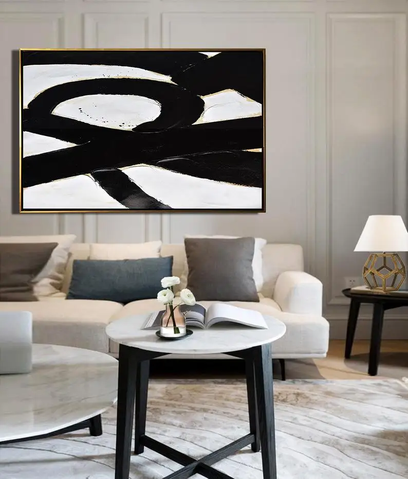 

Large Original Painting Modern Art Minimal Painting On Canvas Black And White Wall Art Abstract Art Home Decor