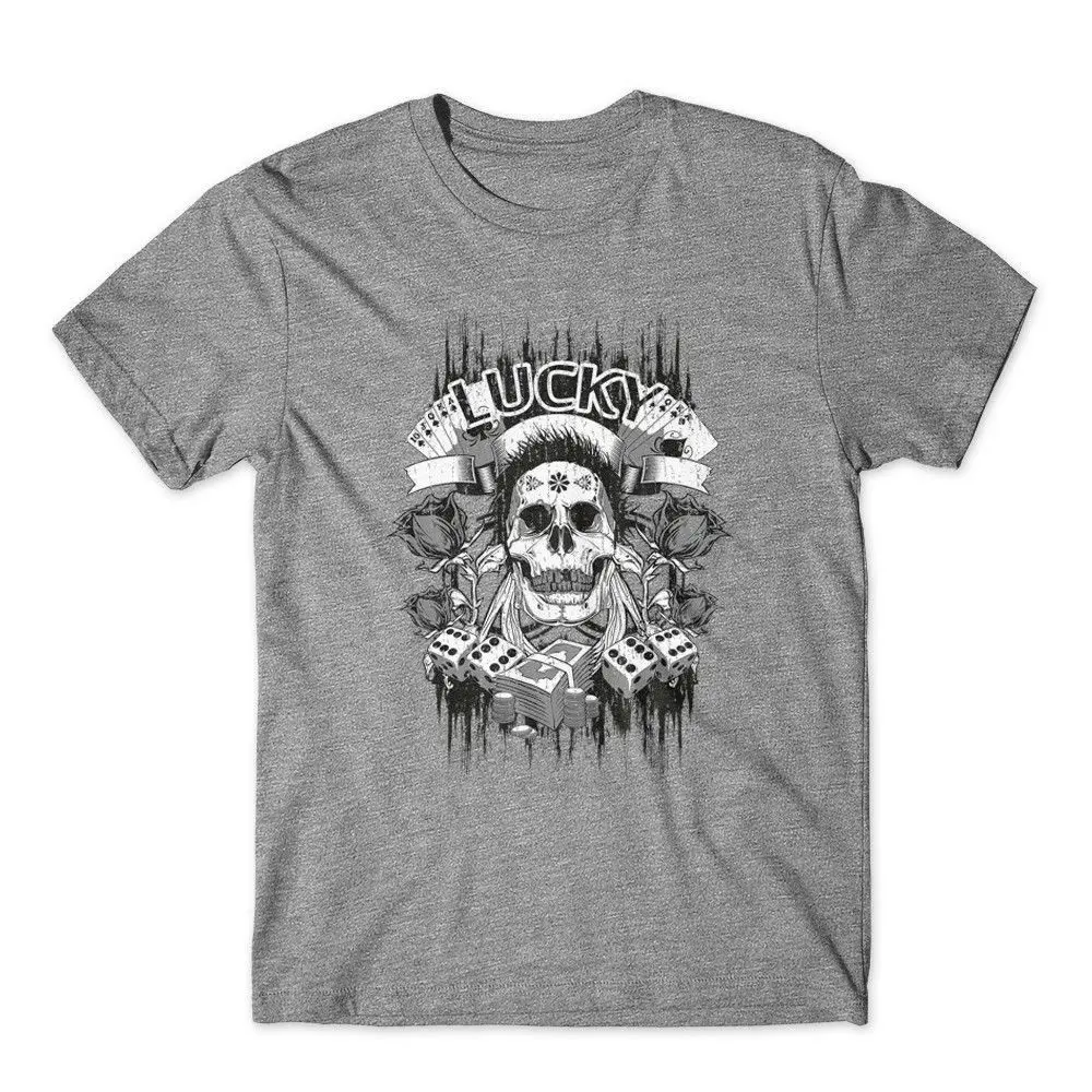 

Lucky T-Shirt. Gambling Skull Shirt 100% Cotton Premium Graphic Tee New