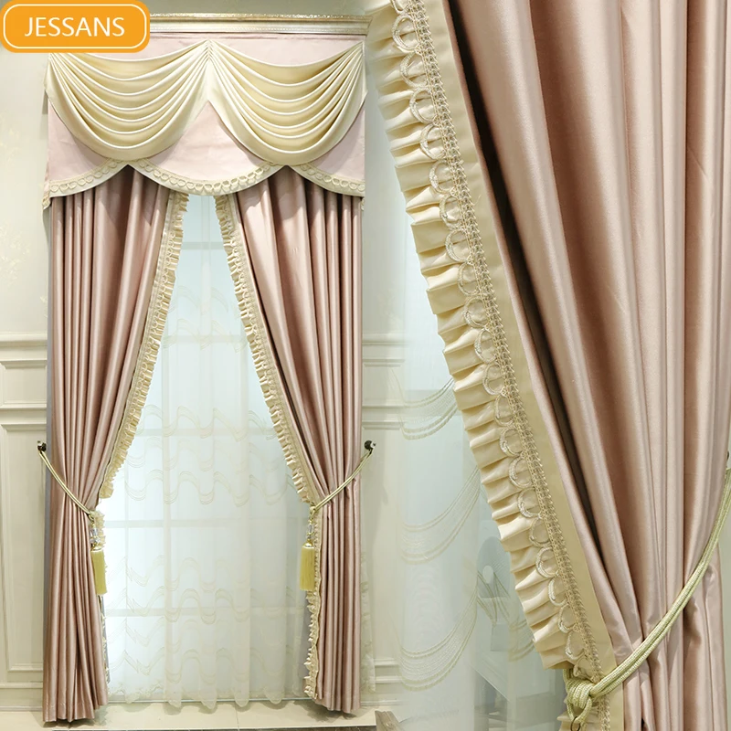 

Французские высококачественные розовые шторы из искусственного шелка, шитые затемняющие шторы для гостиной и спальни, товары на заказ