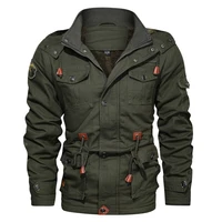 mens cotton lightweight multi pockets zip front stand collar military jackets windbreaker