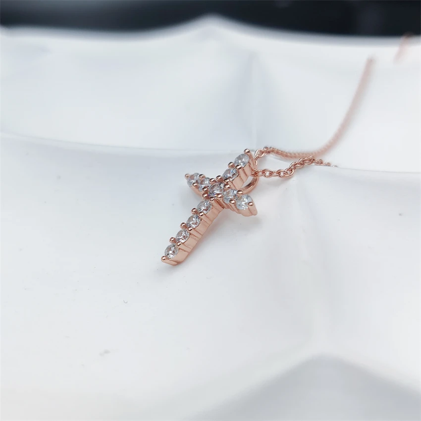 

1:1 925 Sterling Silver Necklace For Women Engraved Zircon Inlaid Cross Pendant Ladies Party Luxury Brand Jewelry Gifts 3 Colors