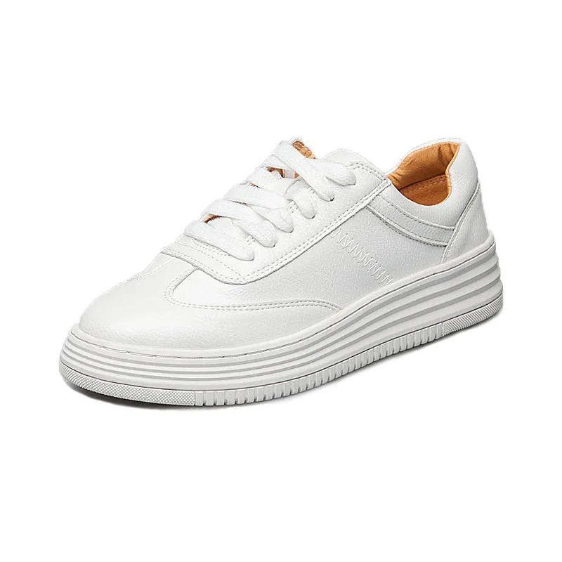 2020 Women Leather Vulcanized Shoes Flat Casual Lightweight White Increased In The Leisure Sports Shoes, Ladies Fashion Shoes