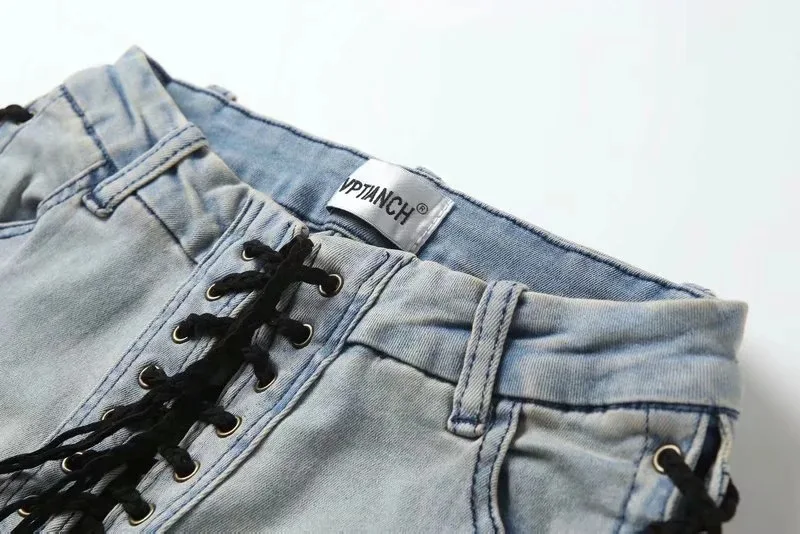 

Donsignet New Summer Fashion Shorts Jeans Feminino Nostalgic Retro Side Straps Jeans Woman Jeans Push Up Taille Haute