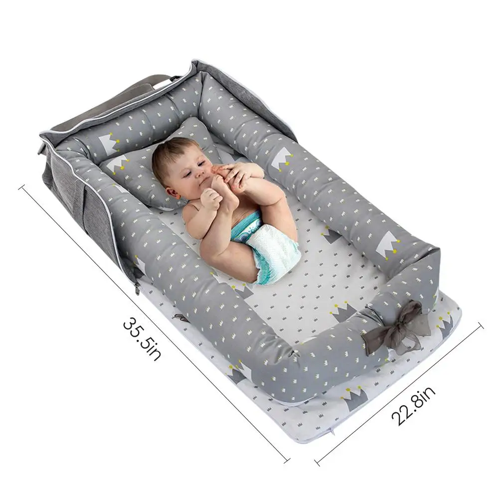 

Foldable Newborn Sleeping Nest Bed With Pillow Outdoor Baby Cot Fence Lounger Removable For Sleeping Napping Travel