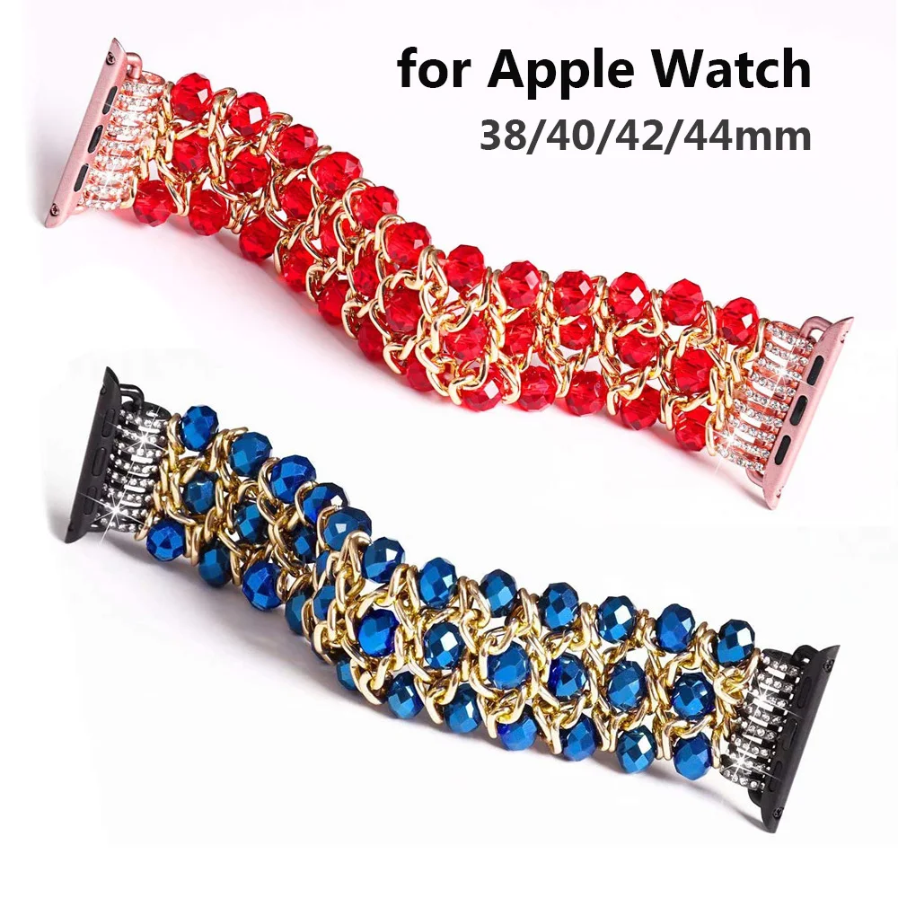 Ремешок металлический для Apple Watch Band 7 41 мм 45 эластичный браслет с кристаллами и