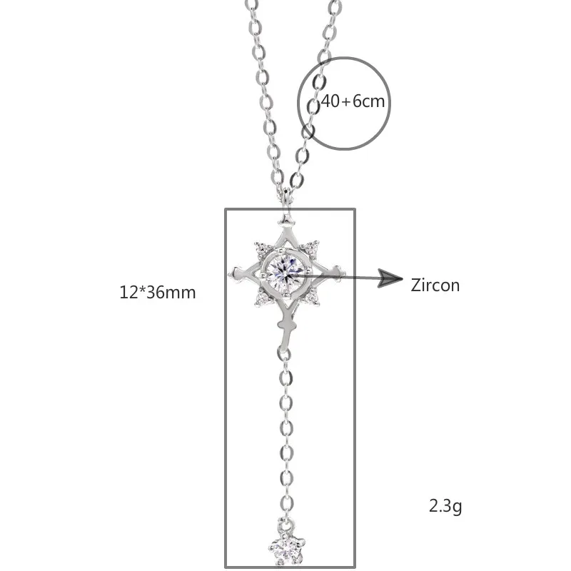 

Flyleaf Hexagram Star Tassel Cubic Zirconia Necklaces & Pendants Real 925 Sterling Silver Necklace For Women Chain Fine Jewelry