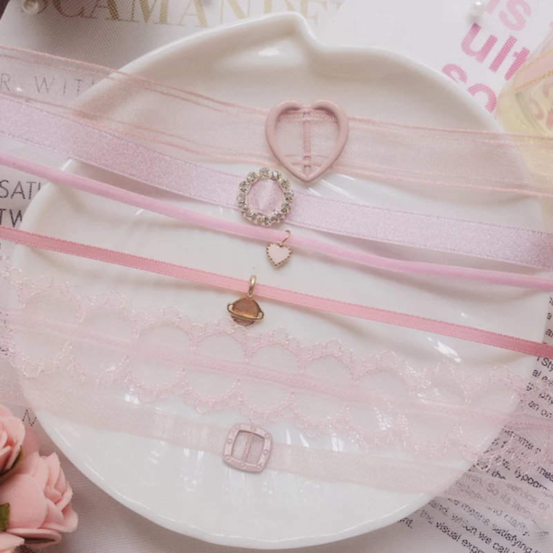 Ожерелье женское кружевное розовое стразы | Украшения и аксессуары