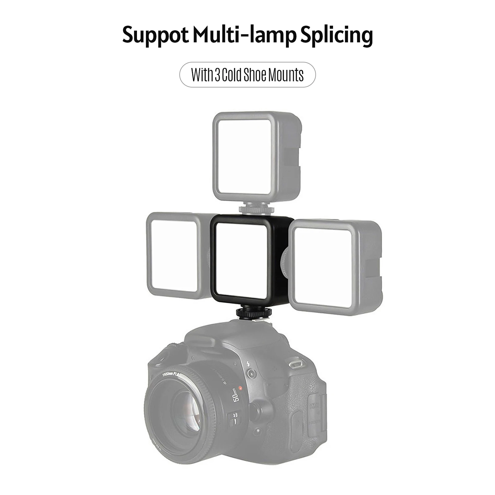 

Andoer W49S Mini Photography Lamp On-Camera LED Light 5600K Dimmable 3 Cold Shoe Mount Rechargeable Battery Filters