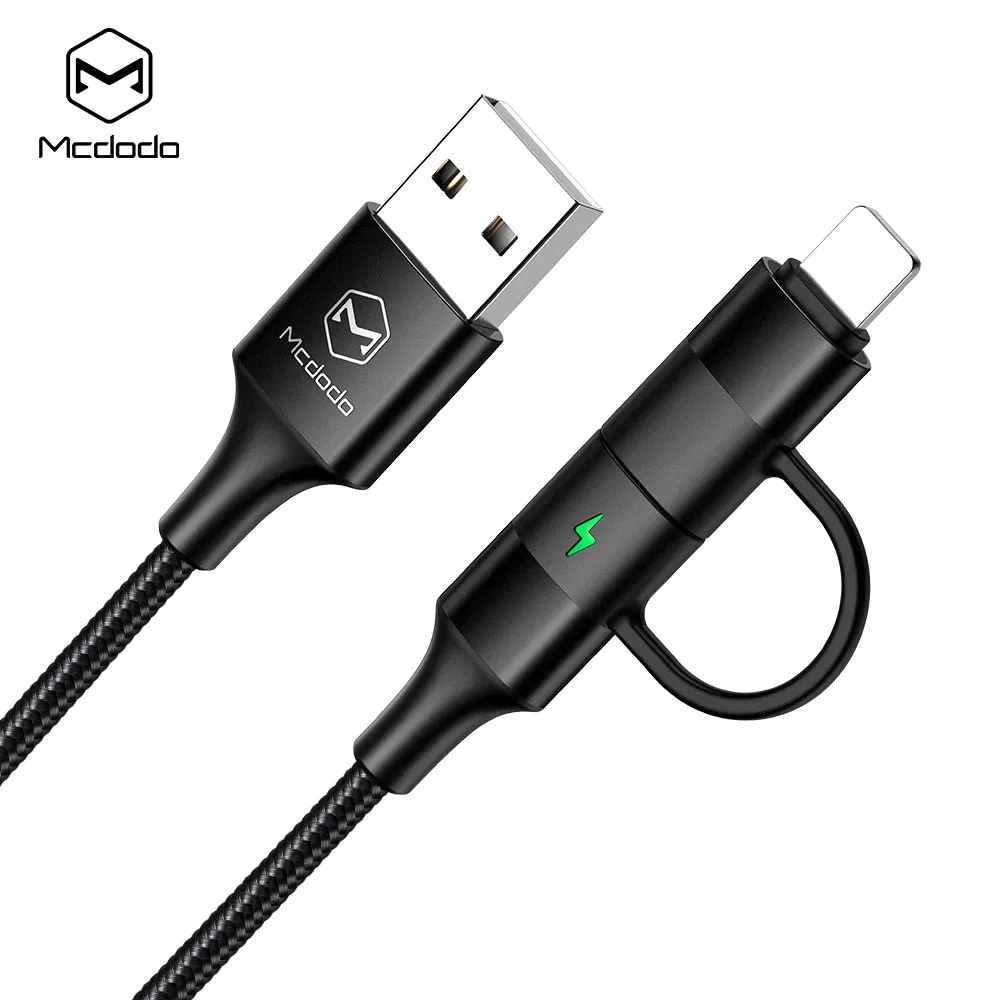 MCDODO 2 в 1 кабель USB type-C для iPhone XS MAX XR X 8 7 6 6S Plus Кабель быстрой зарядки type C для samsung S10 Xiaomi шнур для телефона