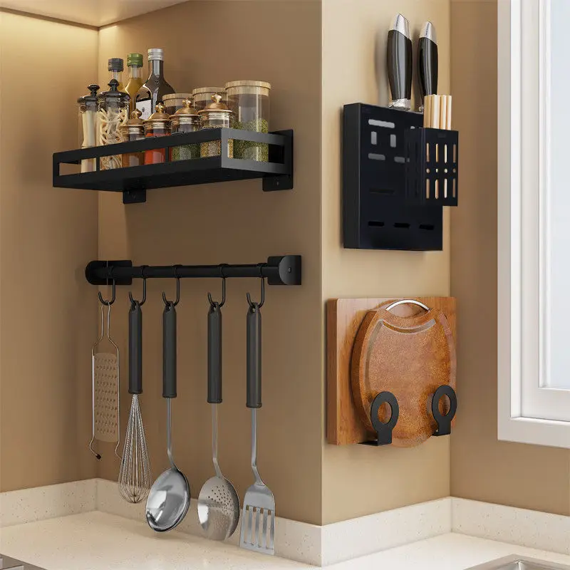 Кухонный Органайзер полка для хранения на стене специй стойка банок полки шкафов