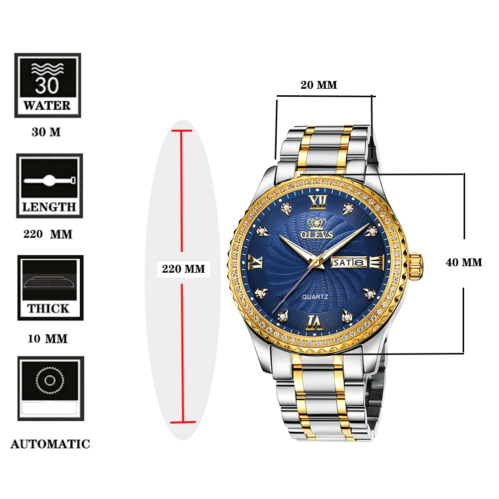 OLEVS мужские Кварцевые водонепроницаемые часы Удобные складные с пряжкой