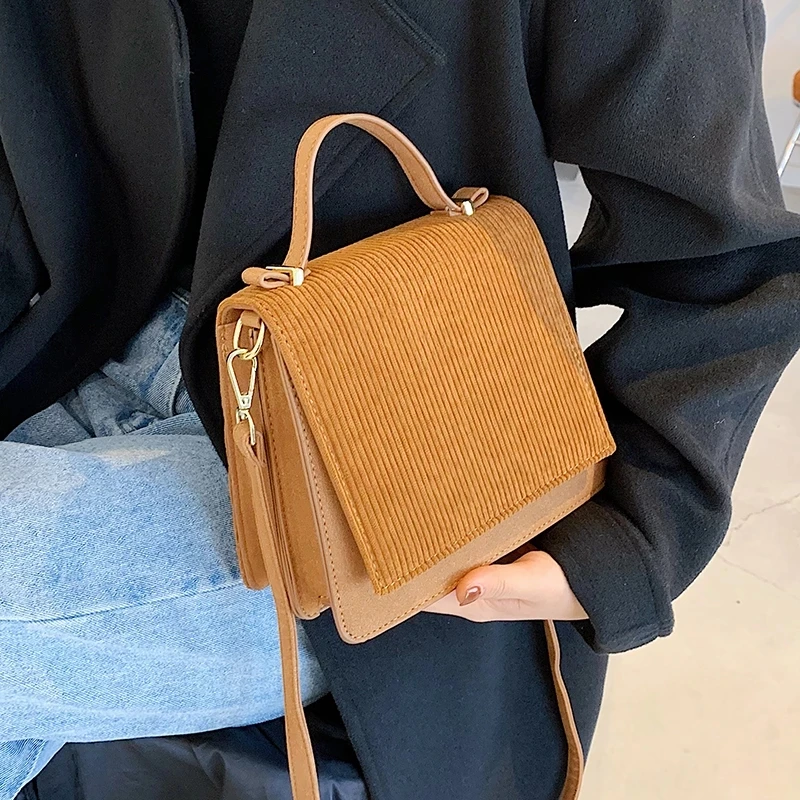 

Сумка через плечо женская, Вельветовая, с ручкой, однотонная, 2020