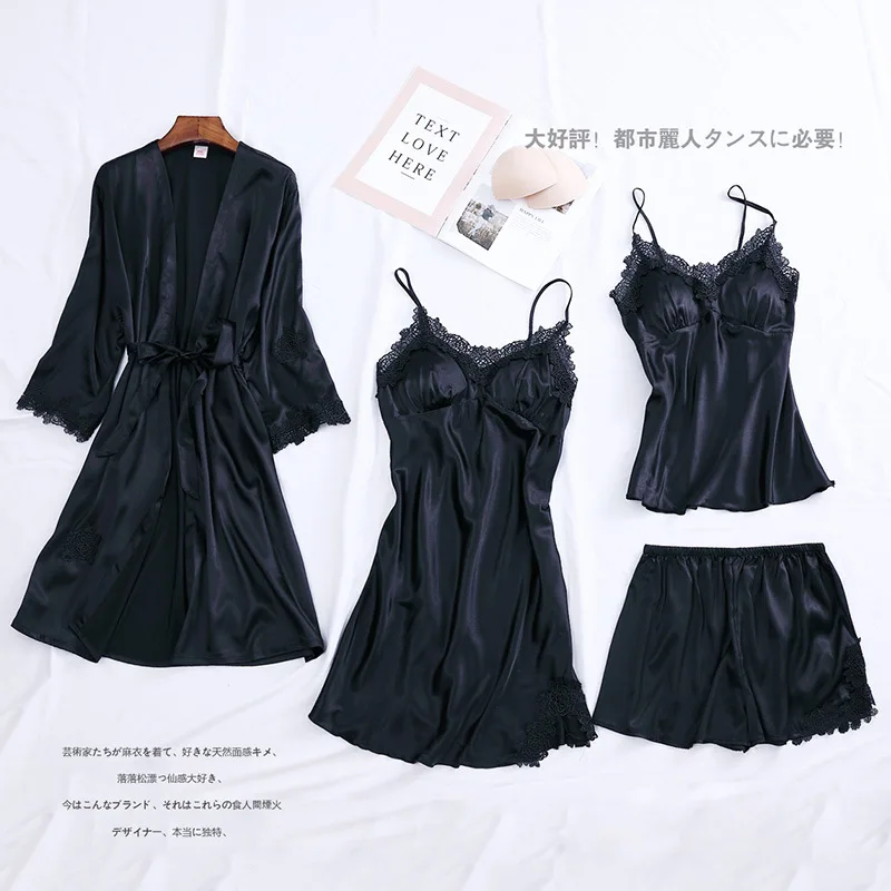 

Women Robe & Gown Sets Sexy Lace Sleep Lounge Pijama Long Sleeve Ladies Nightwear Bathrobe Nightdress Pajamas