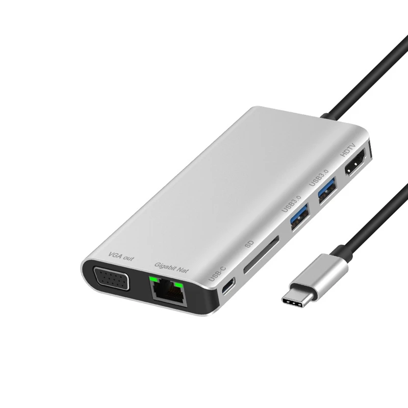 Тип c к Hdmi Vga конвертер Usbc Rj45 Lan 4K 2Usb 3 0 Sd слот для карт 8 в 1 C док адаптер концентратор