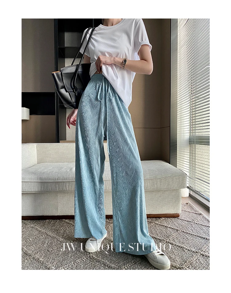 HOT SELLING Miyake Fashion fold solid  Water ripple wide-leg pants  IN STOCK