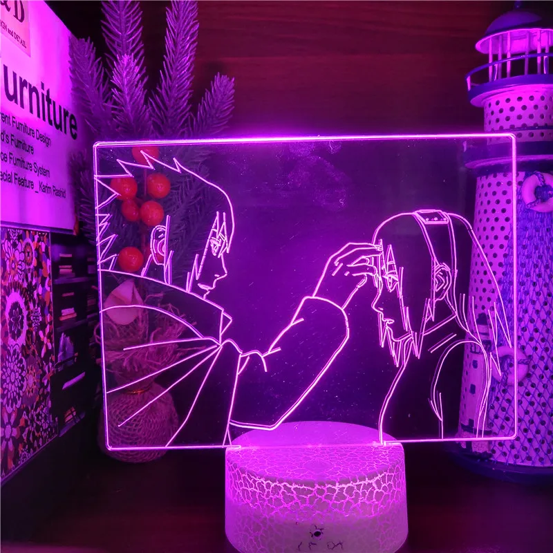 Naruto Uchiha Sasuke Haruno Sakura 3D Night Lights Led Shippuden Anime Lamp Visual Desk Lighting Itachi Xmas Gift Lampara
