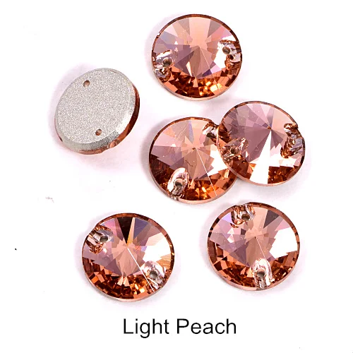 T362-Light Peach 40pcs AAAAA Quality 12mm Round Rivoli Glass Sew On Rhinestones Flatback Crystal Sewing Strass for DIY Wedding Dress B1248 - Цвет: T362-Light Peach
